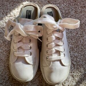 No Boundaries White Canvass Lace UP Chunky Platform Mule 90"s y2k Shoe sz 7 M